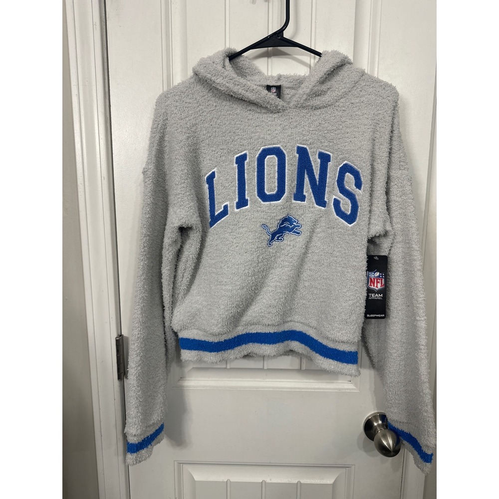 NFL Detroit Lions Grey Fuzzy Knit Cozy Sleepwear Hoodie Womens Medium NWT